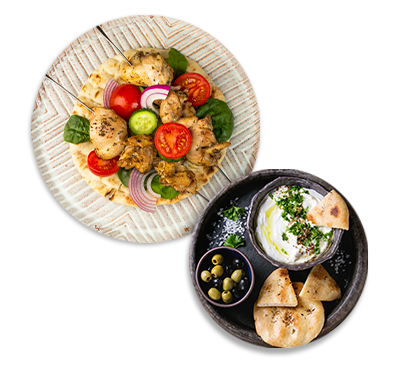 Spiedini di insalata greca e pita